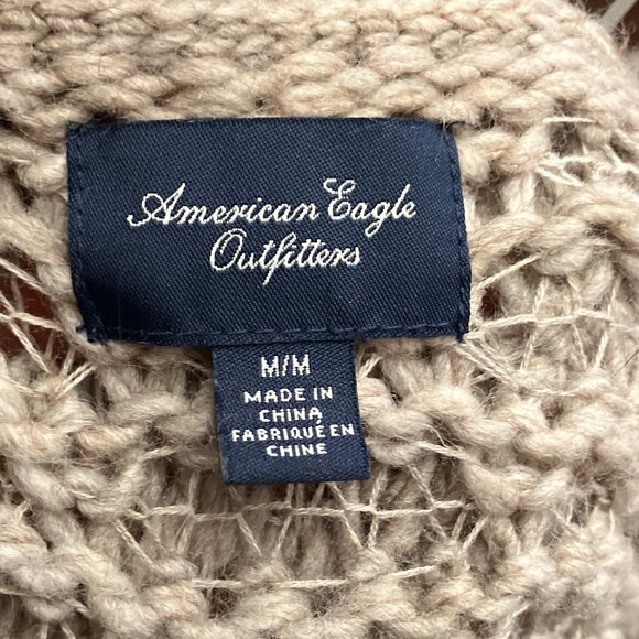 Vintage 00s Y2K American Eagle Medium‎ M Beige Nubby Open Knit Pullover Sweater - Picture 3 of 4